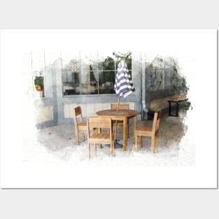 Child Seating Area at Coffeehouse in Solvang Digital Watercolor Posters and Art